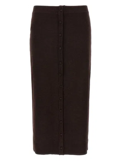 Victoria Beckham Button-front Wool Blend Skirt In Brown