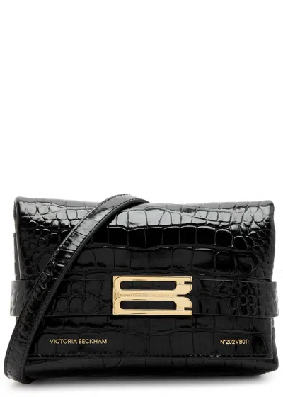 Victoria Beckham Buckle Mini Crocodile-effect Leather Pouch In Black