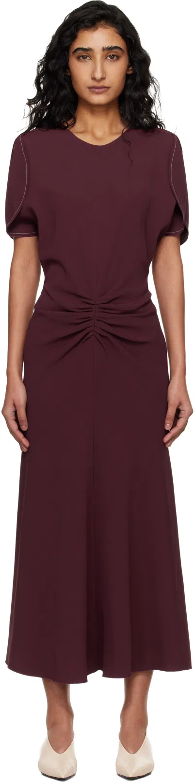 Victoria Beckham Burgundy Bela Midi Dress In Red