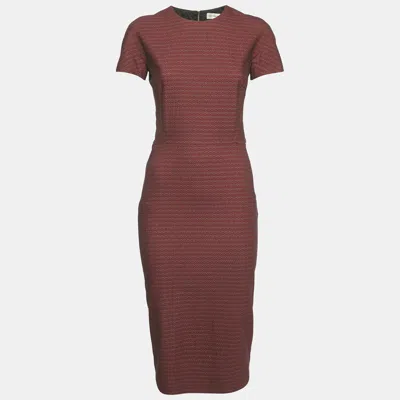 Pre-owned Victoria Beckham Burgundy Jacquard Sheath Dress S