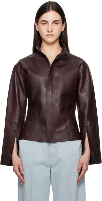Victoria Beckham Burgundy Sculptural Leather Jacket In Port
