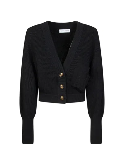 Victoria Beckham Button Cropped Cardigan In Black