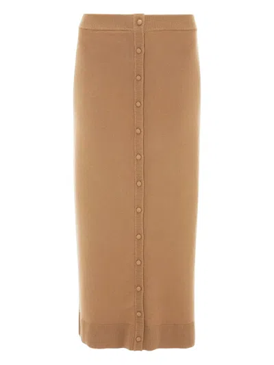 Victoria Beckham Button Detail Midi Skirt In Brown