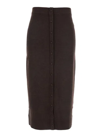 Victoria Beckham Button Detail Midi Skirt In Brown