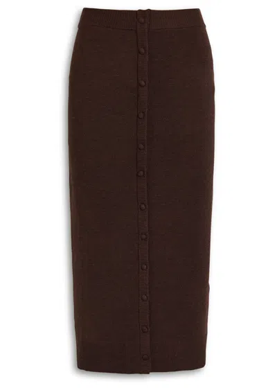 Victoria Beckham Button-embellished Wool-blend Midi Skirt In Brown