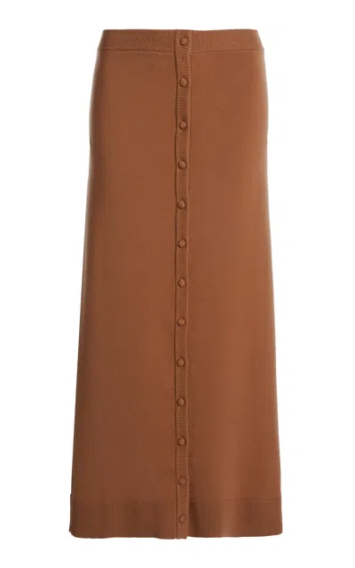 Victoria Beckham Button Front Merino Wool Blend Midi Skirt In Tan