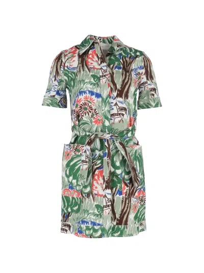 Pre-owned Victoria Beckham Button-front Printed Dress In Green