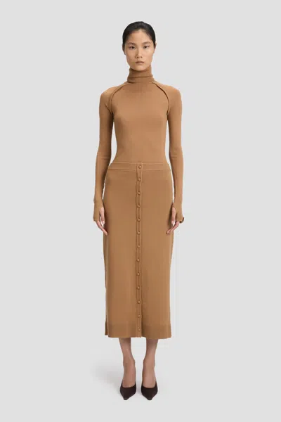 Victoria Beckham Button Midi Skirt In Camel In Neutral