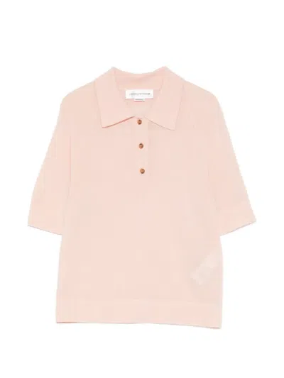 Victoria Beckham Lightweight Fine Guage Knitted Polo Top In Pink