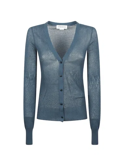 Victoria Beckham Buttoned V-neck Cotton Cardigan In Blue