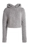 Victoria Beckham Cable Knit Cropped Pullover In Light Grey