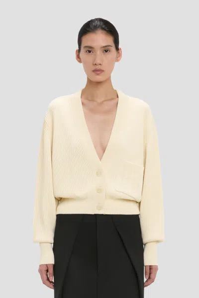 Victoria Beckham Cable Pocket Cardigan In Ivory In Yellow