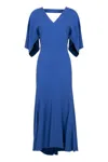 Victoria Beckham Hem Asymmetric Flared Midi V-neck Dress