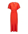 Victoria Beckham Gathered V Neck Midi Dress Tomato In Red
