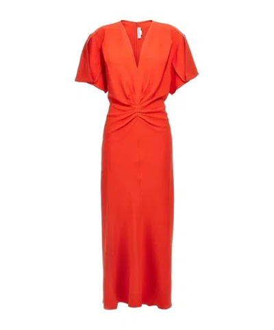 VICTORIA BECKHAM VICTORIA BECKHAM GATHERED V-NECK MIDI DRESS