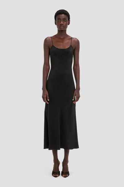 Victoria Beckham Cami Midi Dress In Black In Multi