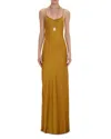 Victoria Beckham Maxi Orange Slip Dress In Fluid Acetate Blend Woman In Harvest Gold