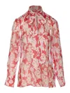 Victoria Beckham Draped Floral Sheer Long Sleeve Top In Pink