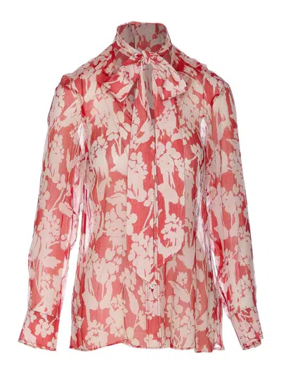 VICTORIA BECKHAM RED DRAPED PLEATED SHIRT