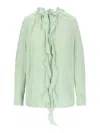 Victoria Beckham Ruffled Crepe De Chine Shirt In Green