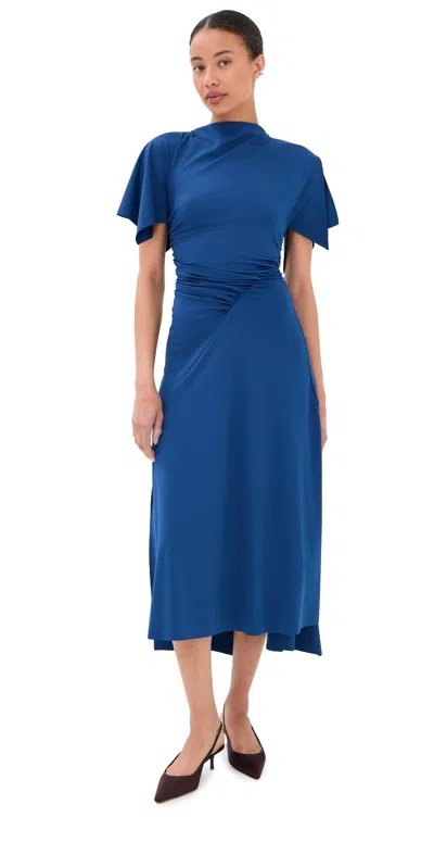 Victoria Beckham Cap Sleeve Dress Dark Ocean In Blue