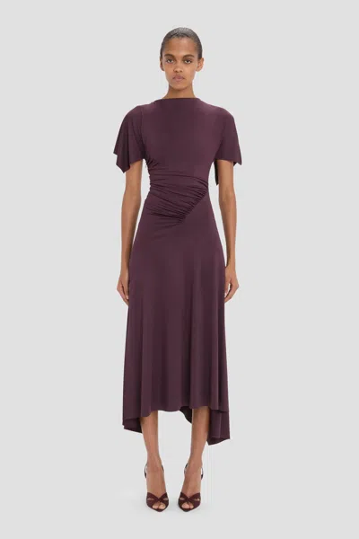 Victoria Beckham Cap Sleeve Midi Dress In Blackcurrant In Purple