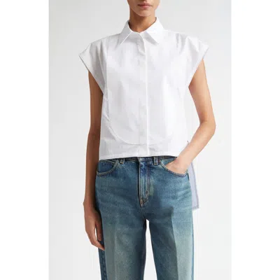 Victoria Beckham Cap Sleeve Organic Cotton Poplin Button-up Shirt In White