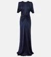 Victoria Beckham Navy Blue Long Dress With Gathered Waist In Blue