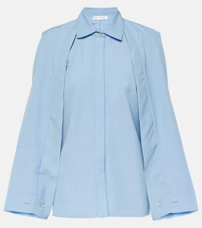 Victoria Beckham Caped Virgin Wool Blouse In Blue
