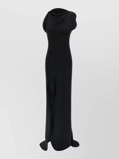Victoria Beckham Carla Draped Neckline Sleeveless Floor Length Gown In Black