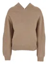 Victoria Beckham Beige Knit Sweater With V Neck On Front And Rear In Cashmere And Wool Woman