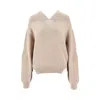 Victoria Beckham Beige Knit Sweater With V Neck On Front And Rear In Cashmere And Wool Woman
