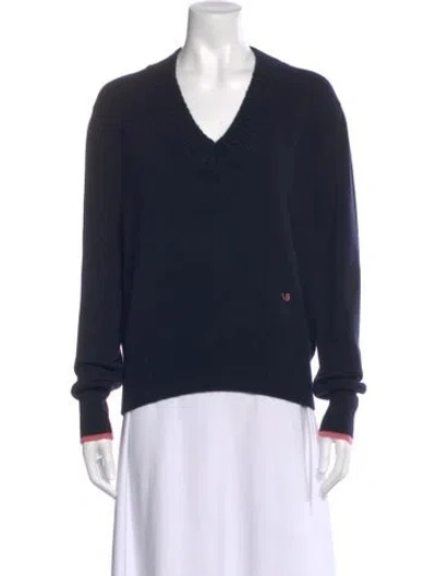 Pre-owned Victoria Beckham Cashmere V-neck Sweater In Blue