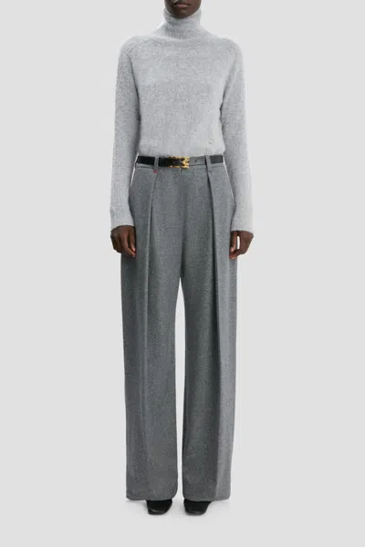 Victoria Beckham Cashmere Wide Leg Trouser In Light Grey Melange In Gray