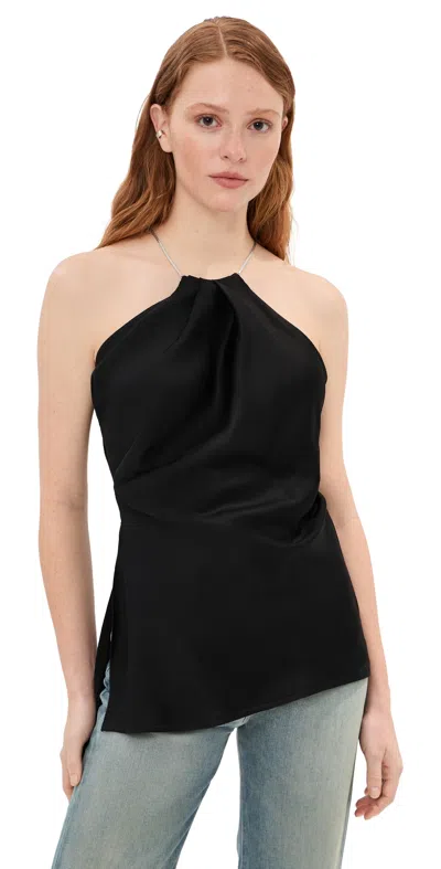 Victoria Beckham Chain-embellished Gathered Satin Top In Black
