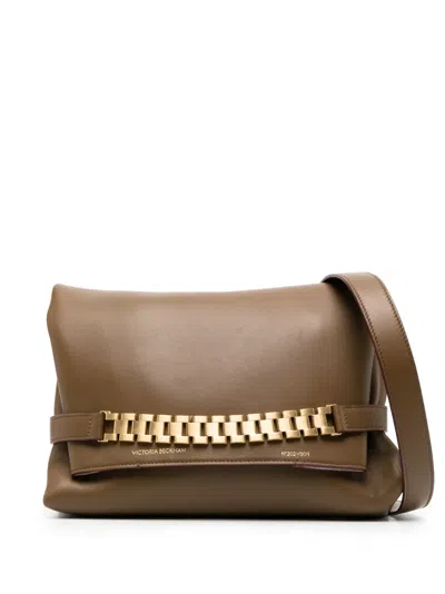 Victoria Beckham Chain Leather Clutch Bag In Brown