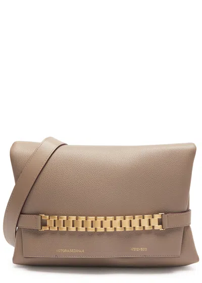 Victoria Beckham Chain Leather Pouch In Taupe