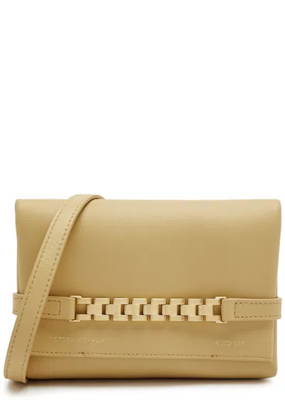 Victoria Beckham Chain Mini Leather Pouch In Sand