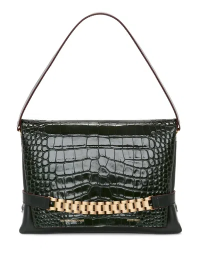 Victoria Beckham Chain Pouch Crocodile-effect Clutch Bag In Green