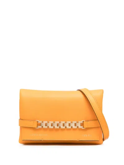 Victoria Beckham Chain Pouch Leather Tote Bag In Orange