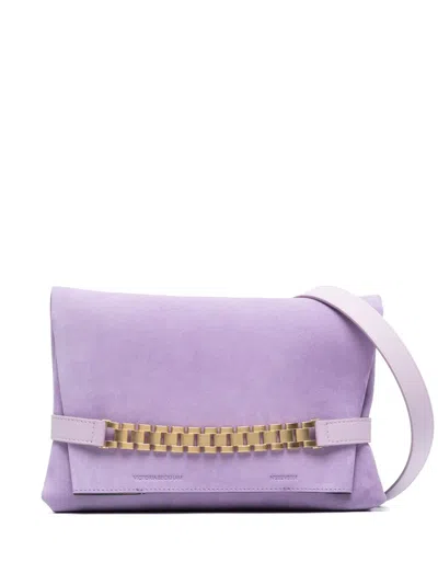 Victoria Beckham Logo-debossed Chain-link Suede Shoulder Bag In Purple