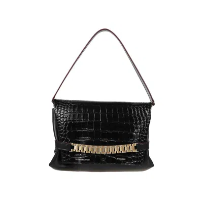 Victoria Beckham Chain Pouch With Strap In Black Croc-effect Leather