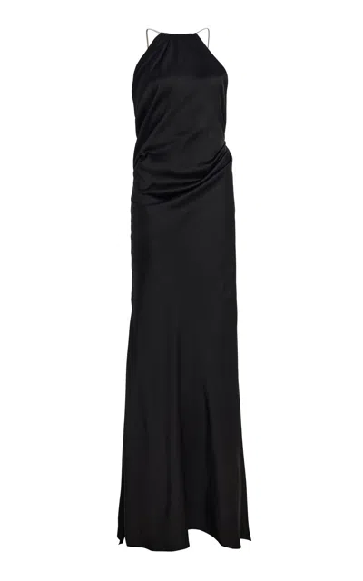 Victoria Beckham Chain-detailed Satin Halter Gown In Black