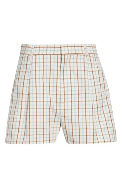 Victoria Beckham Check Pleated Cotton Wide Leg Shorts In White