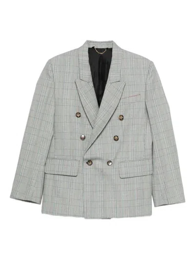 Victoria Beckham Check Wool Double-breasted Tailored Jacket In Gray