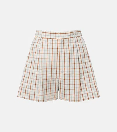Victoria Beckham Checked Pleated Cotton Shorts In Sand