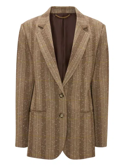 Victoria Beckham Checked Tailored Jacket In Brown