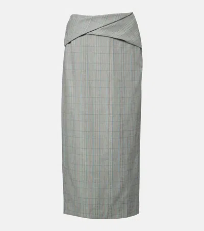 VICTORIA BECKHAM CHECKED VIRGIN WOOL MIDI SKIRT
