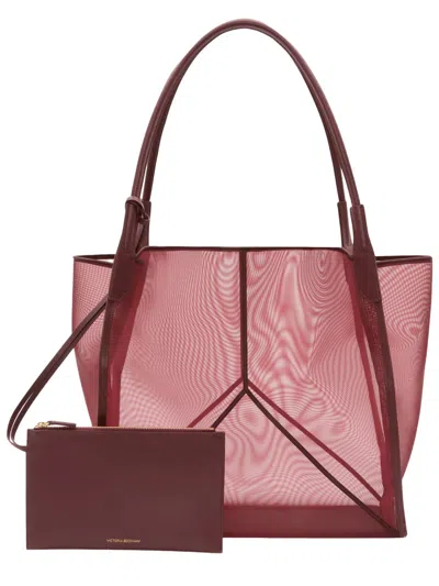 Victoria Beckham Victoria Leather-trimmed Mesh Tote In Burgundy