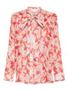 Victoria Beckham Draped Floral Sheer Long Sleeve Top In Red